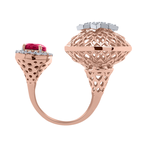 Grandeur Mesh Cocktail Ring (Maroon Stone)